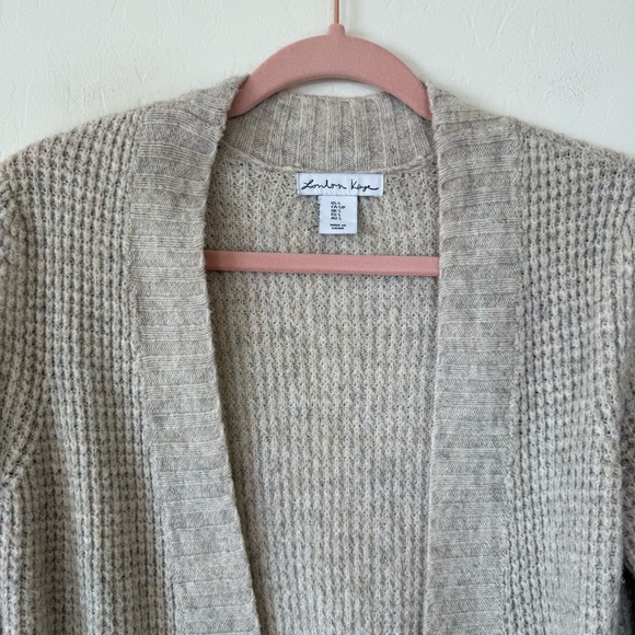 London Kaye Oatmeal Tan Alpaca Blend Waffle Knit Long Line Cardigan Size Small - Picture 5 of 10